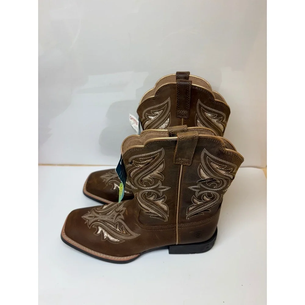 Ariat Girls Round Up Bliss Brown Leather Glitter Cowboy Boots 10046884 Size 6Y